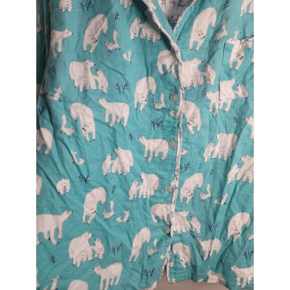 Munki Munki Fleece Pajama Set Polar Bear Print Turquoise Long Sleeve Top & Pants - Picture 16 of 16